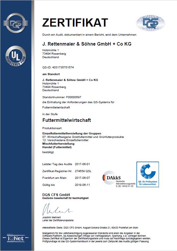 JRS - QS certification for "Meat" and "Animal Feed"
