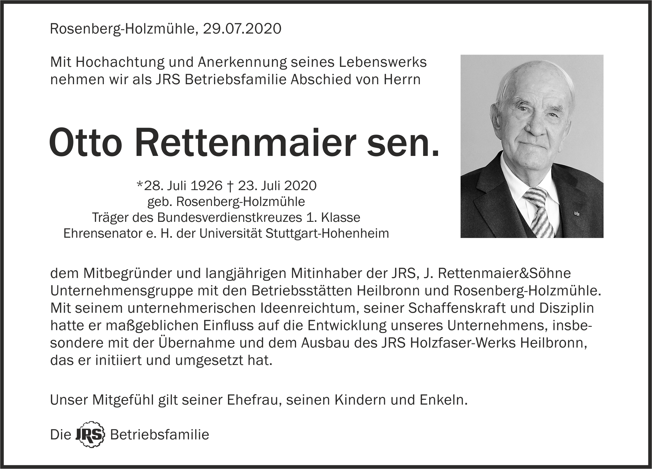 Otto Rettenmaier, Heilbronn,  †23.07.2020
